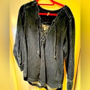 Free People Lace-Up Denim Top
